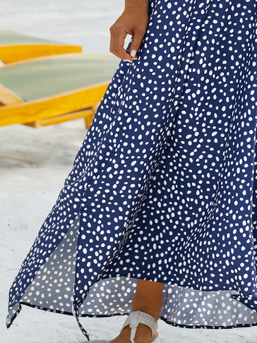 Plus Size Casual Polka Dots Short Sleeve V Neck Printed Dress