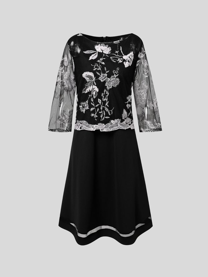 Crew Neck Floral Lace Dress