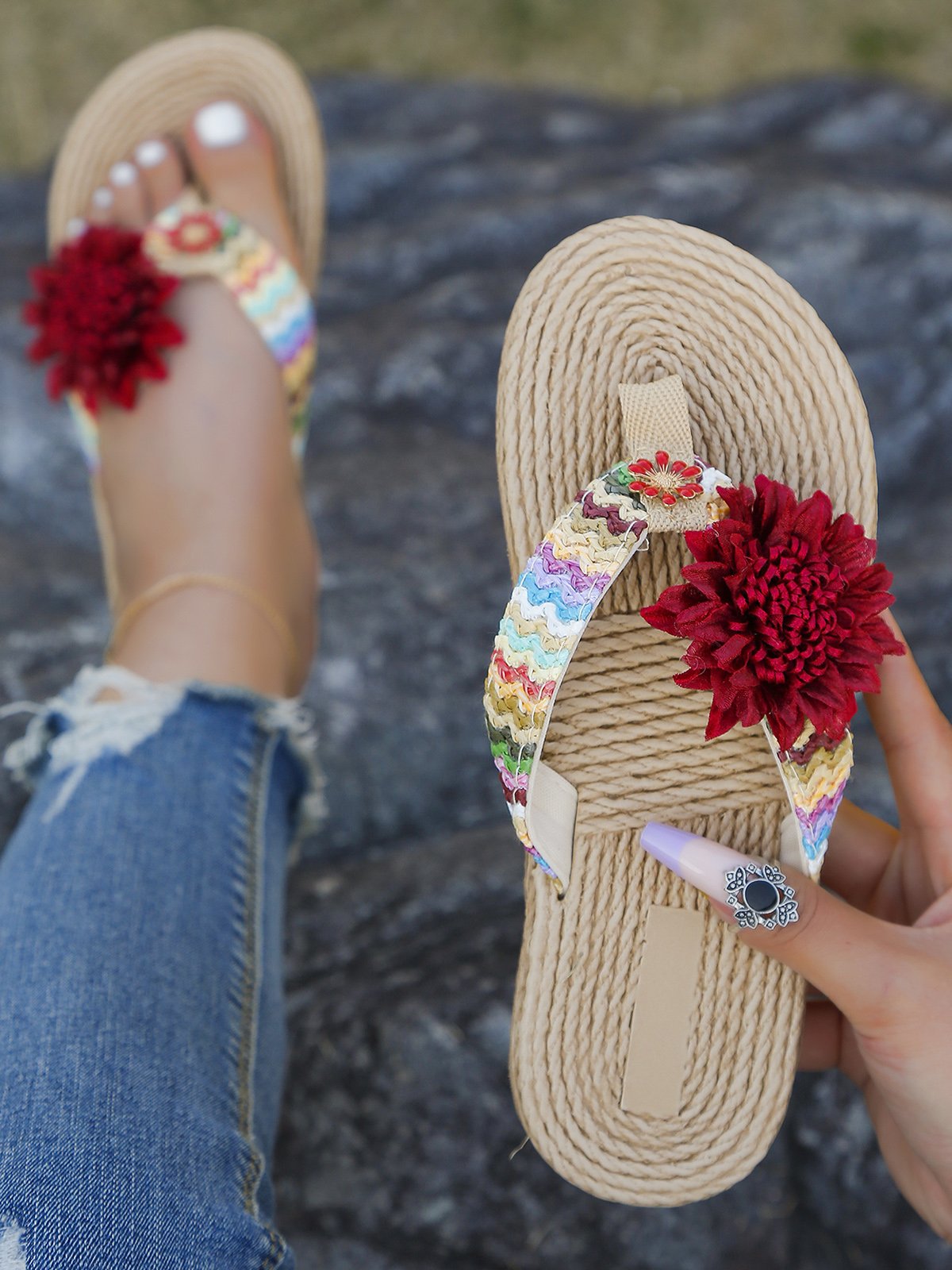 Bohemian Applique Beach Flip-Flops