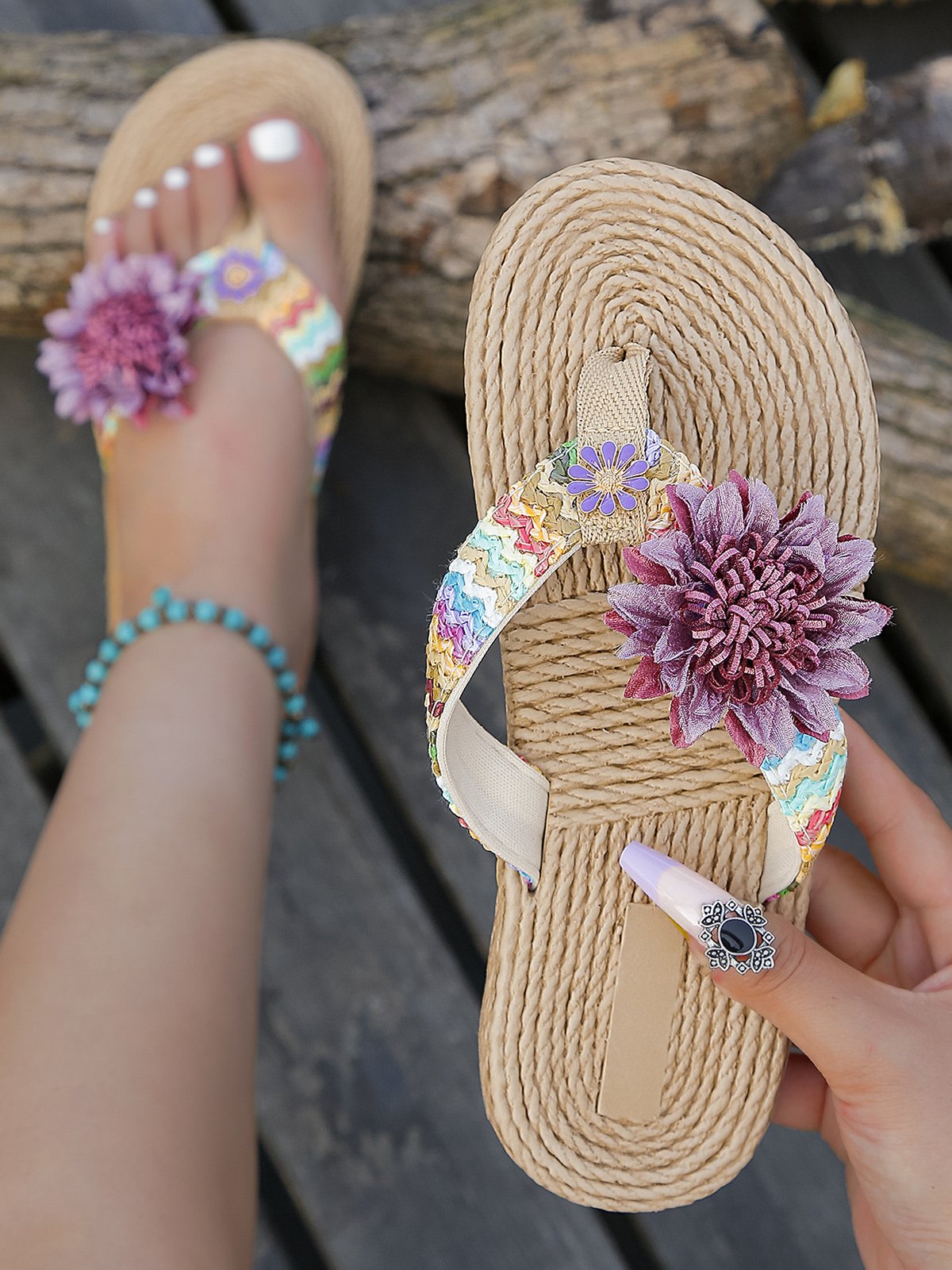 Bohemian Applique Beach Flip-Flops
