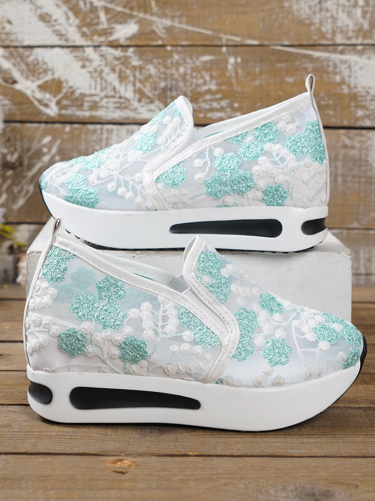 Floral Embroidery Breathable Sheer Mesh Sneakers