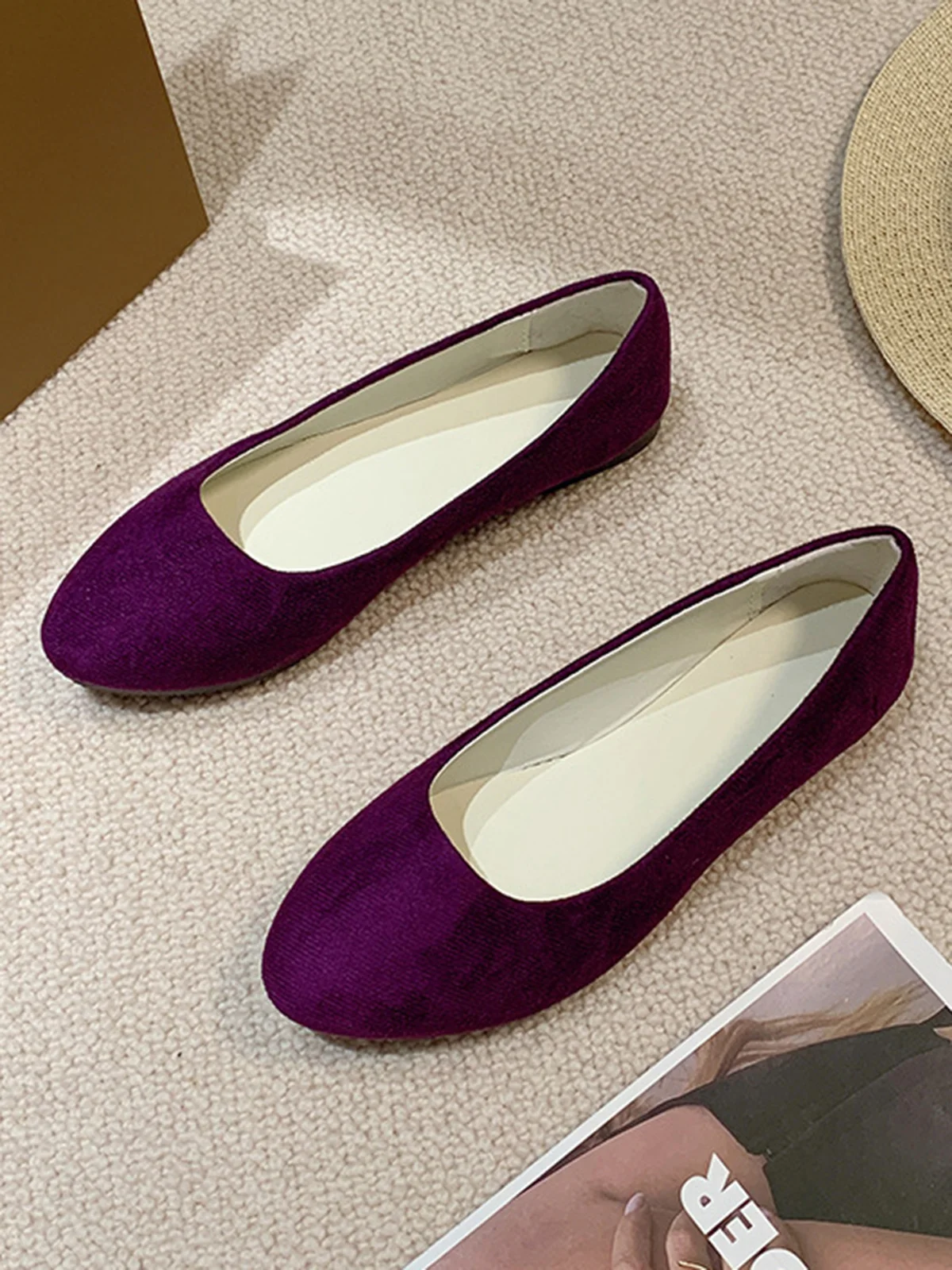 Multi-color Breathable Plain Velvet Simple Non-SlipSlip On Shallow Shoes Non-Slip Flat Heel Shoes