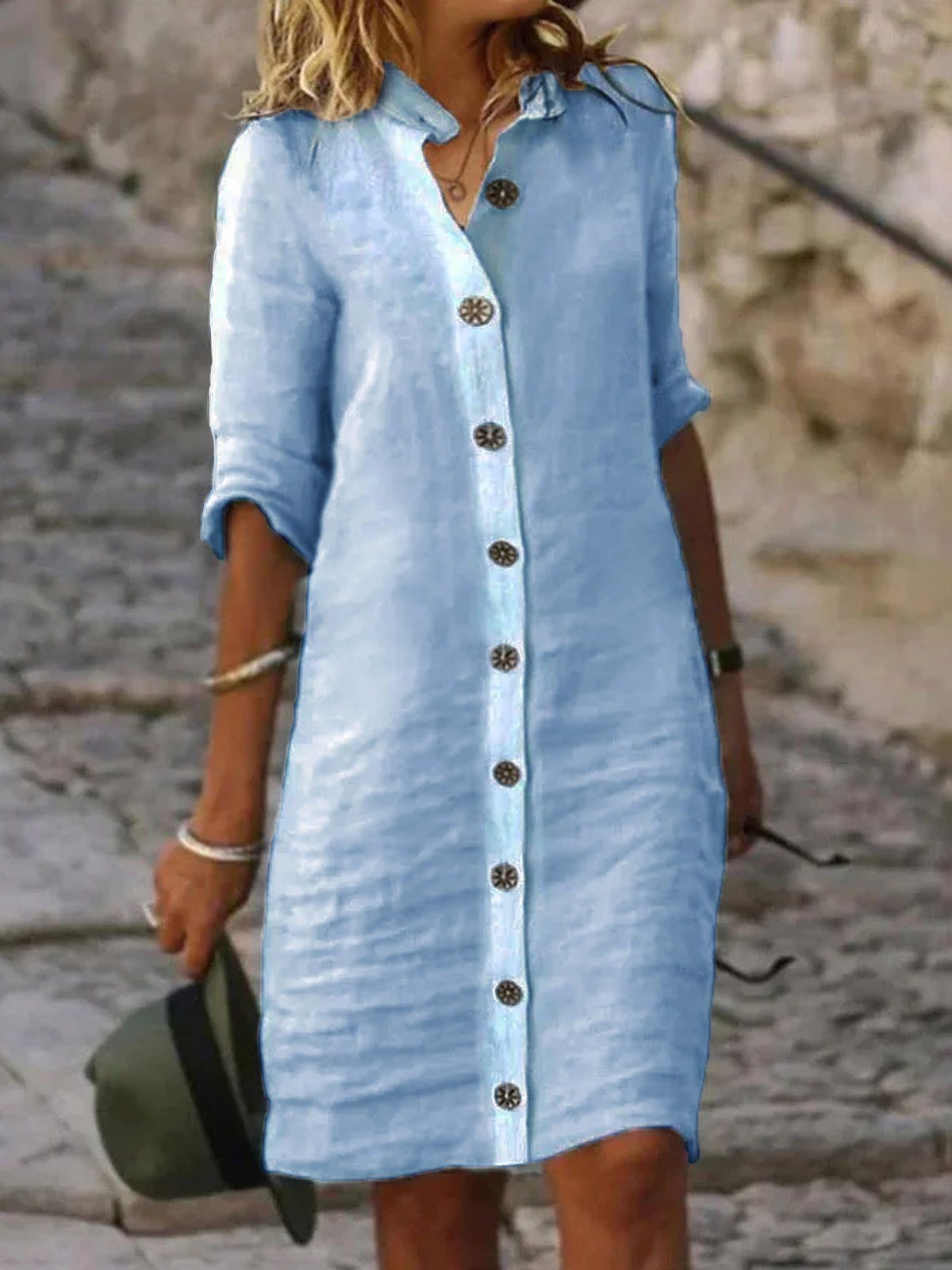 Plain Cotton Casual Dress