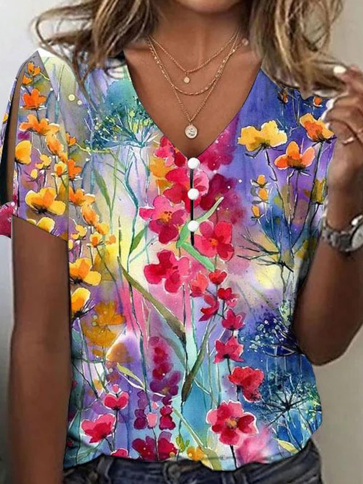 Casual Buttoned Floral  Printed Loose Shirt