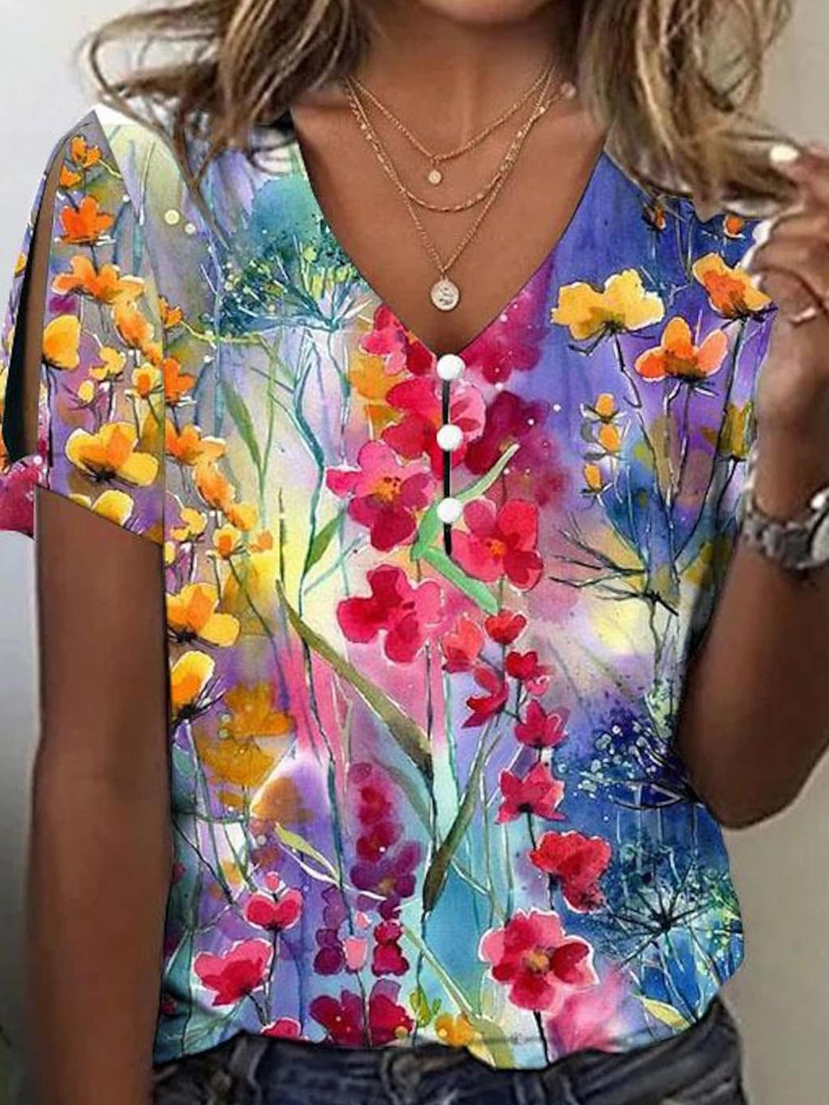 Casual Buttoned Floral  Printed Loose Shirt