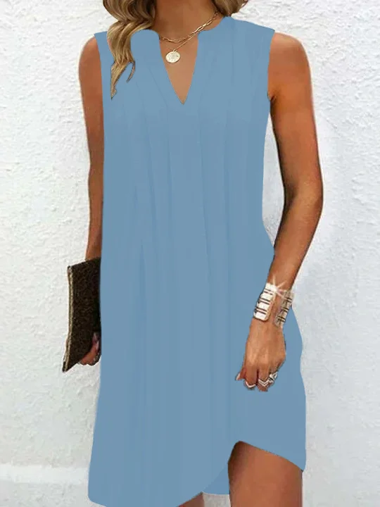 V Neck Casual Plain Loose Dress