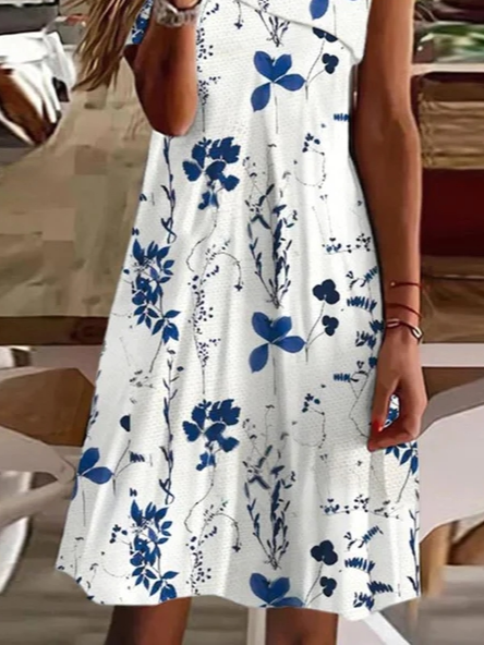 Floral Printed Loose Asymmetrical Casual Dress