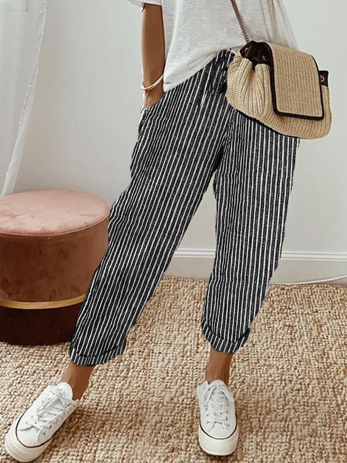 Striped Casual Loose Cotton Pants