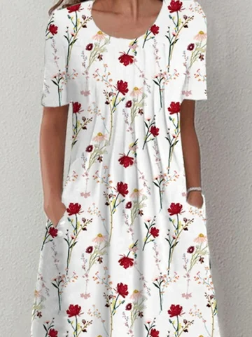 Casual Crew Neck Floral Dress