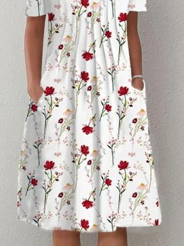 Casual Crew Neck Floral Dress