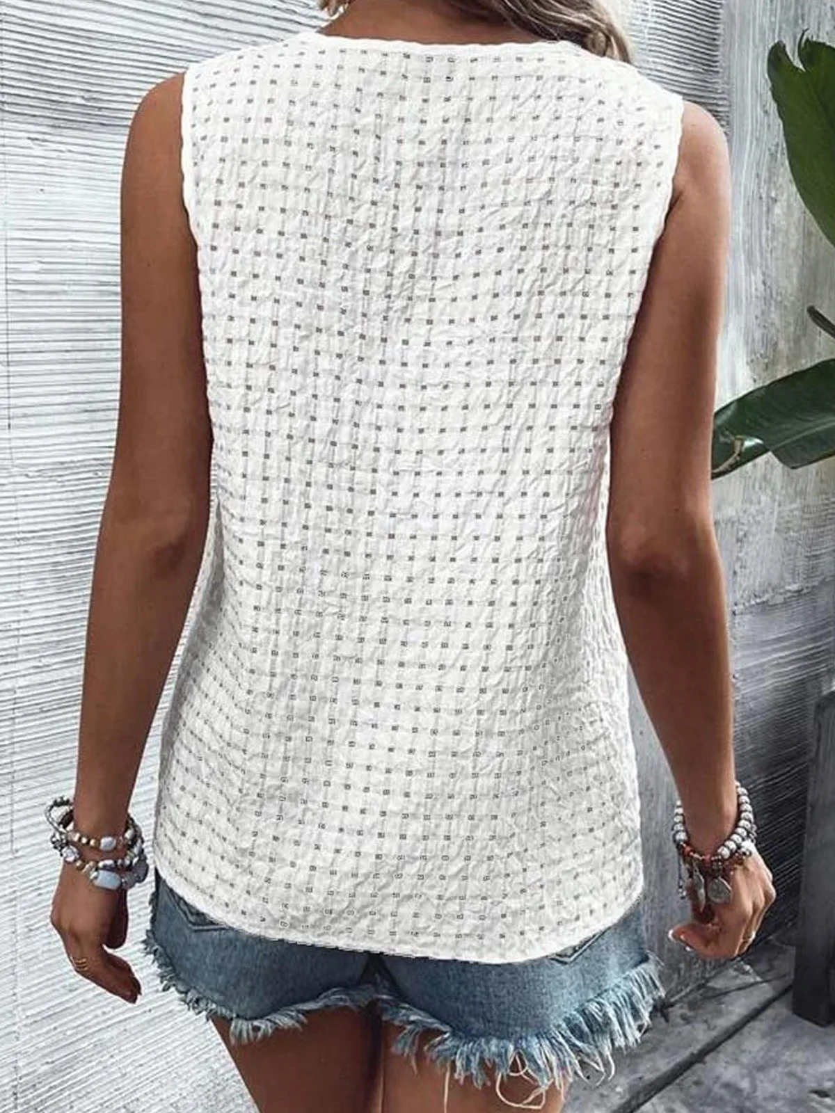 Plain V Neck Casual Loose Tank Top