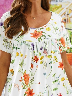 Plus Size Jersey Floral Crew Neck Vacation Dress