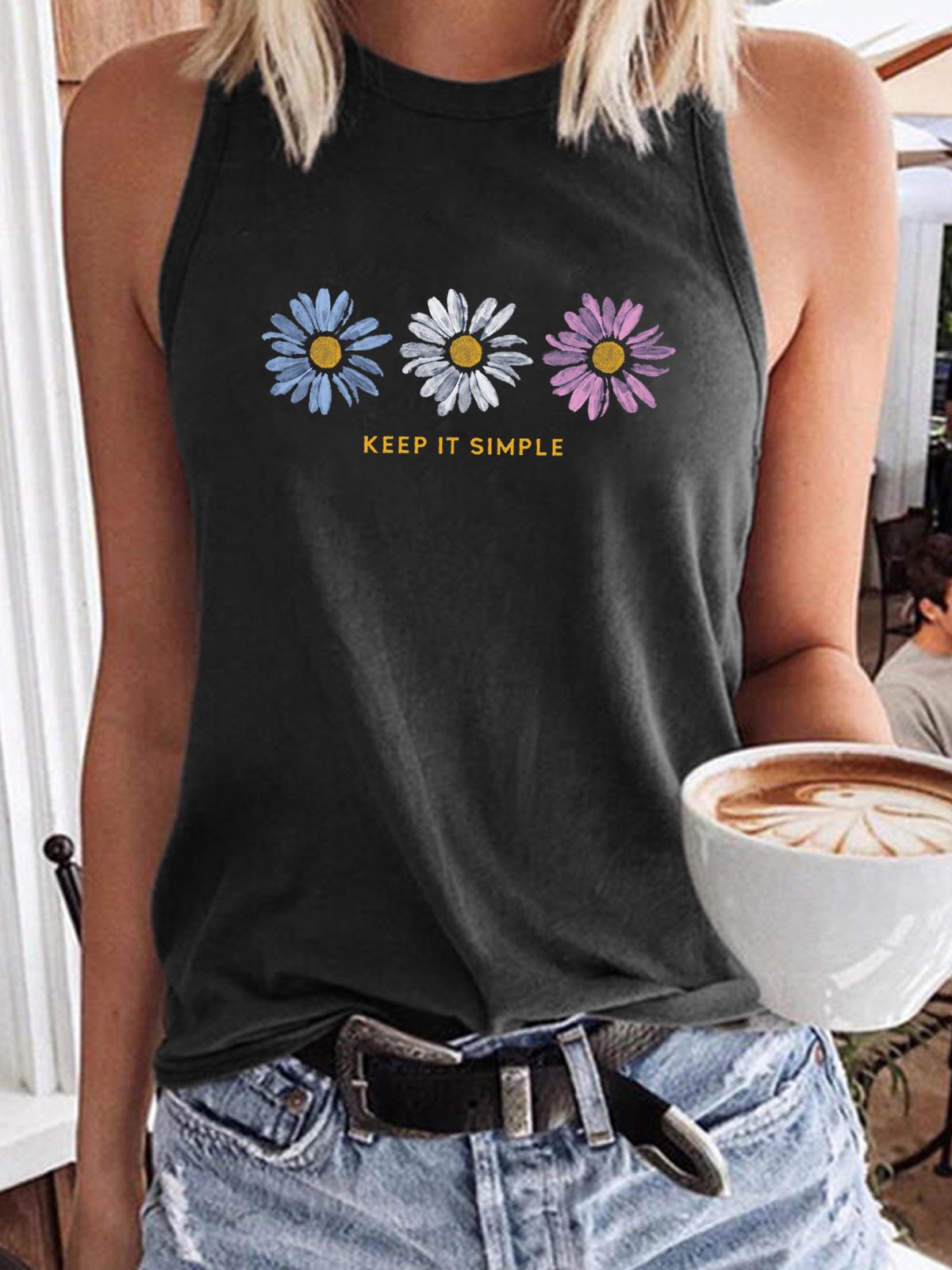 Women's Keep it Simple Daisy Casual Crew Neck Tank Top