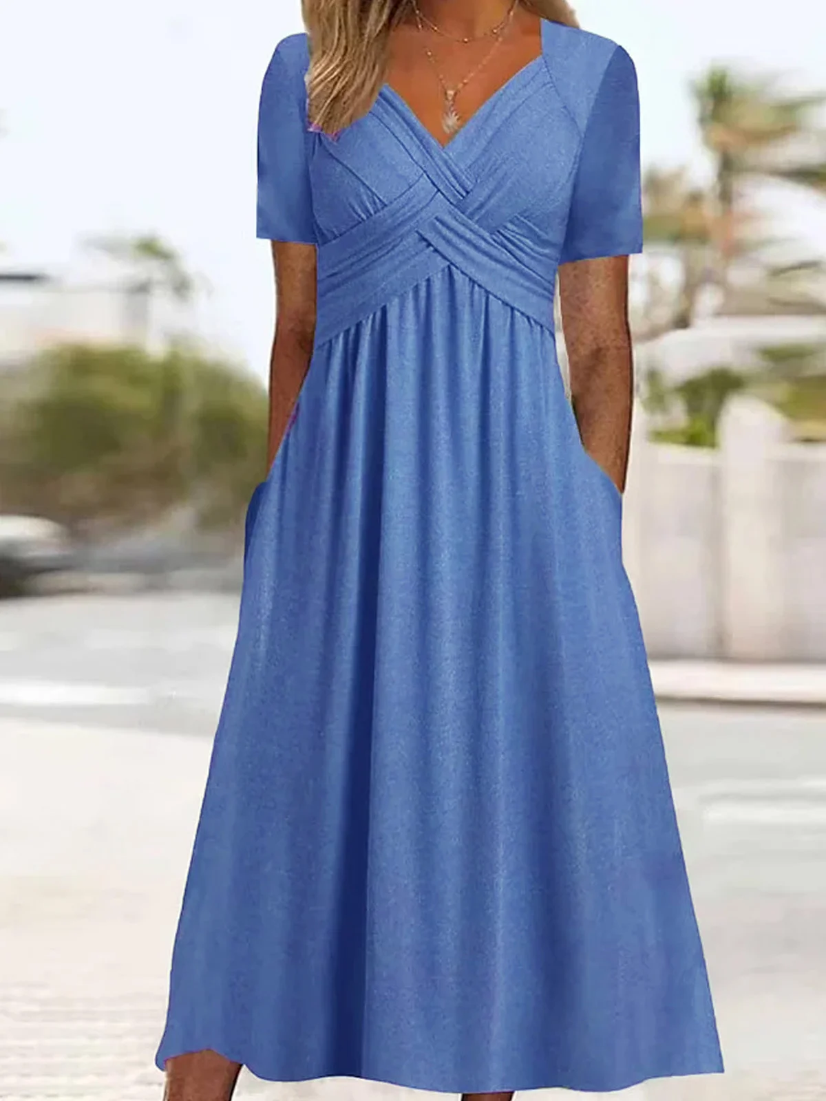 Plain Sweetheart Neckline Regular Fit Short Sleeve Casual Maxi Dress