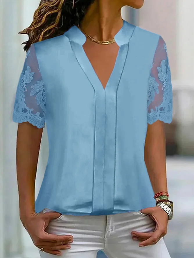 V Neck Plain Casual Loose Shirt