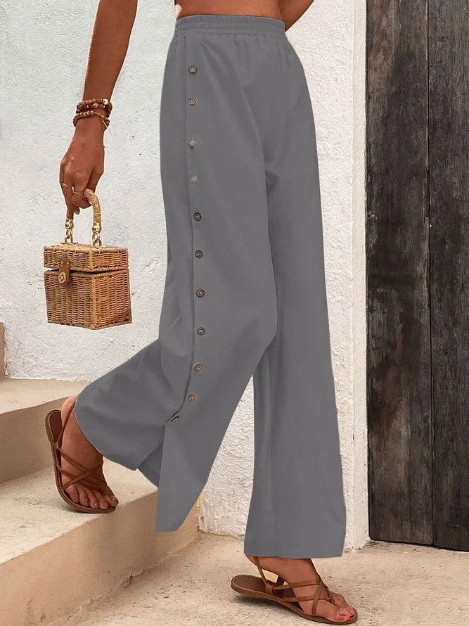 Cotton Casual Plain Buckle Pants