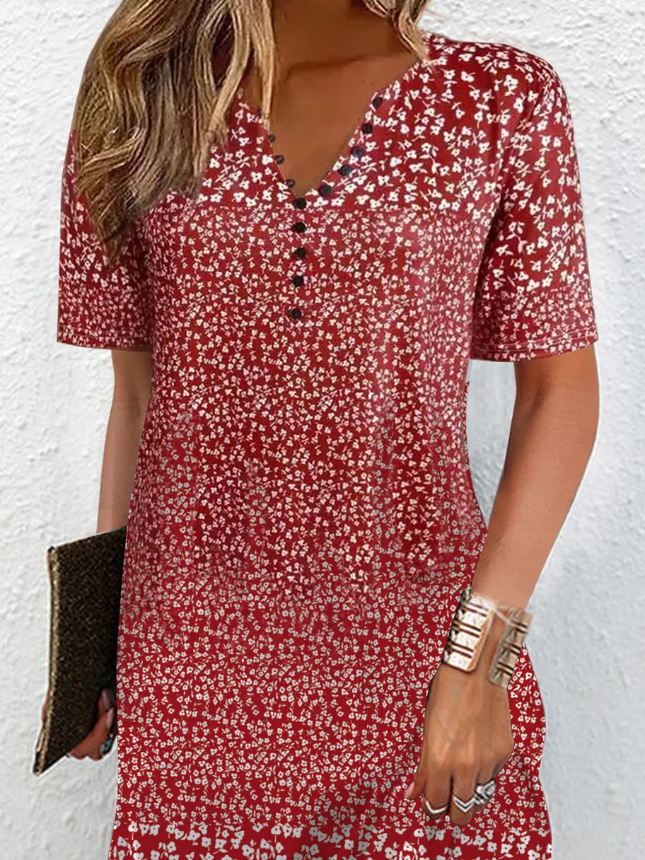 Floral Loose Shirt Collar Casual Dress