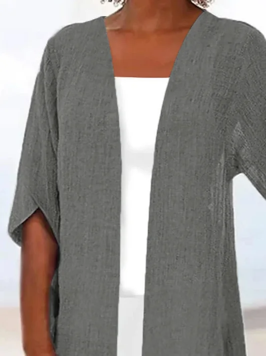 Crew Neck Casual Loose Plain Kimono