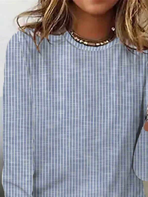 Striped Loose Casual Crew Neck Long Sleeve T-Shirt