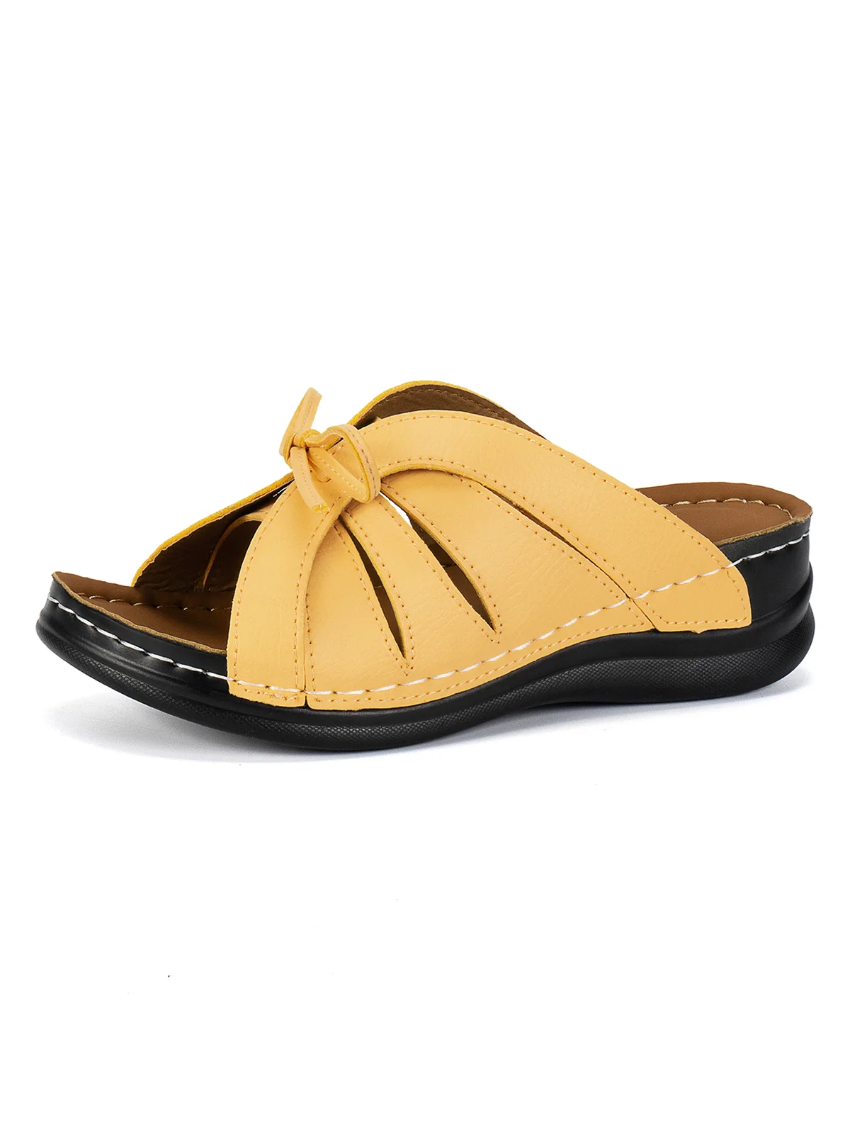 Casual Bowknot Hollow Out PU Comfy Wedge Heel Slide Sandals