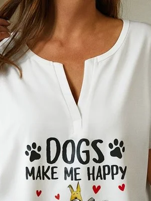 Plus Size Jersey Casual Half Open Collar Dog Pattern Shirt