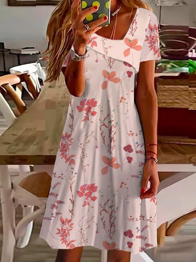 Floral Printed Loose Asymmetrical Casual Dress