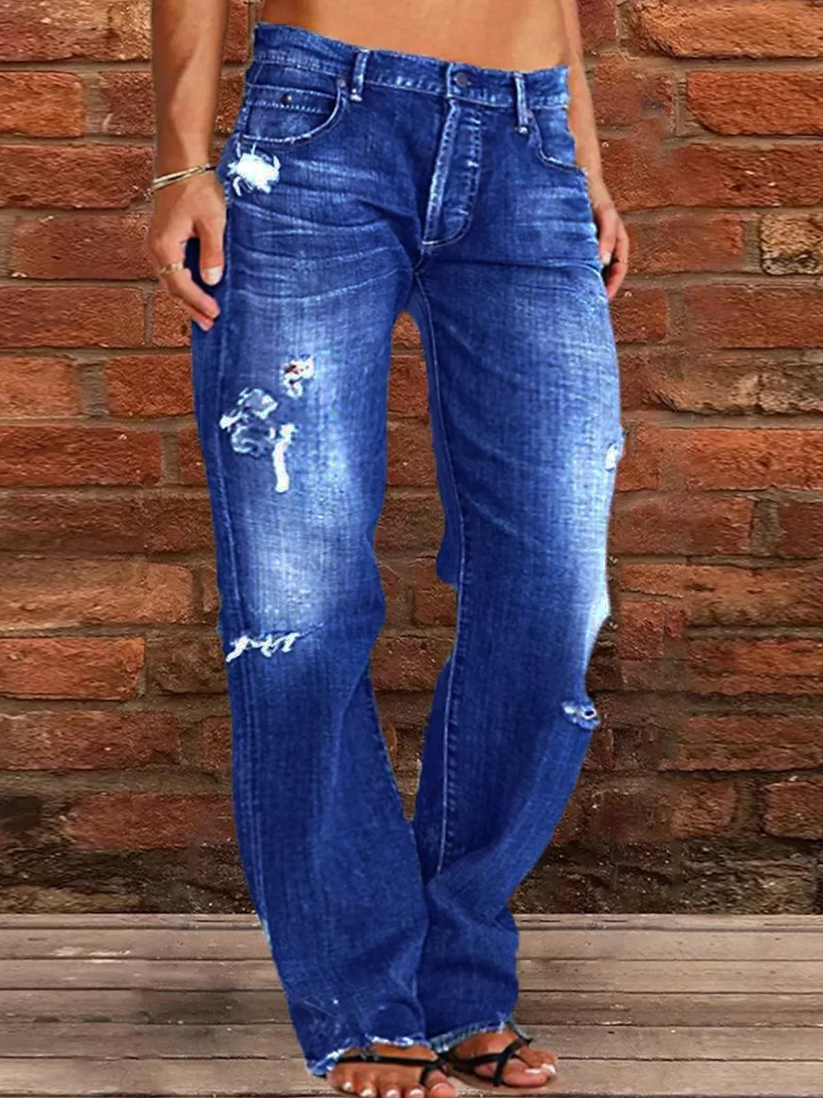 Loose Plain Casual Denim Jeans