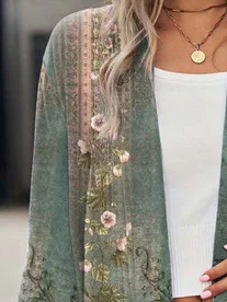 Vintage Ethnic Jersey Loose H-Line Casual Knitted Long Sleeve Kimono