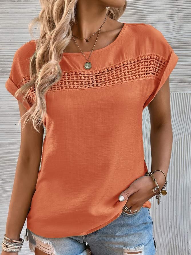 Crew Neck Casual  Lace Shirt