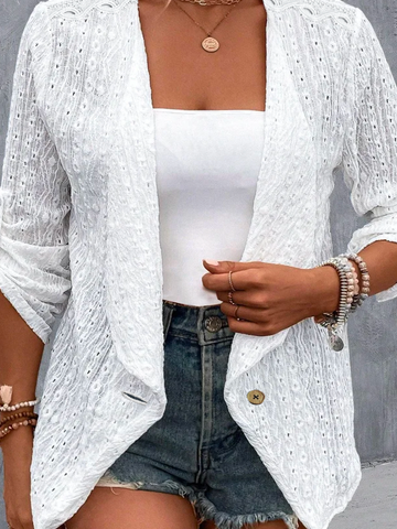 Plus Size Casual Lace Shawl Collar Plain Jacket