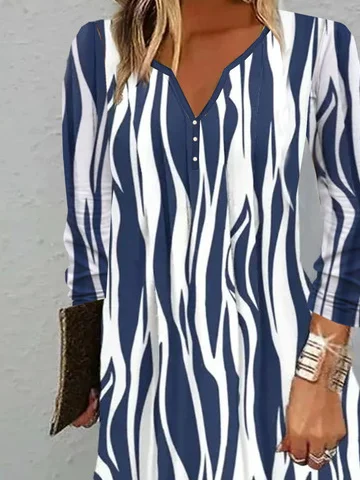 Plus Size Buckle Abstract Casual Notched Dress