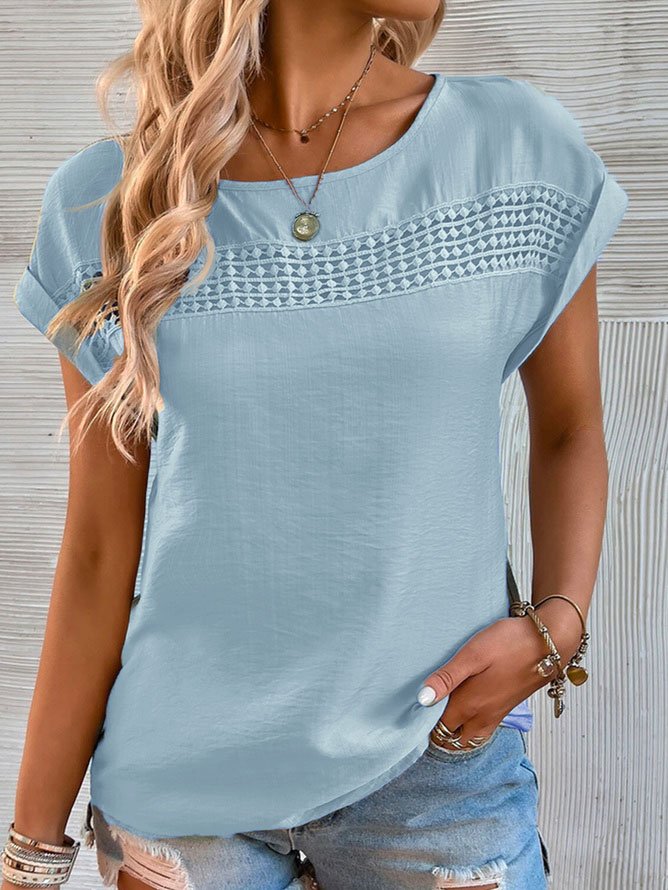 Crew Neck Casual  Lace Shirt