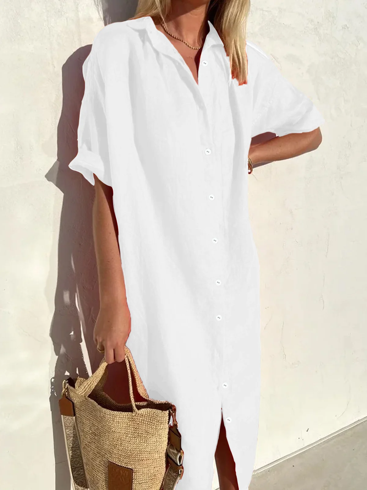 Loose Shirt Collar Casual Cotton Dress