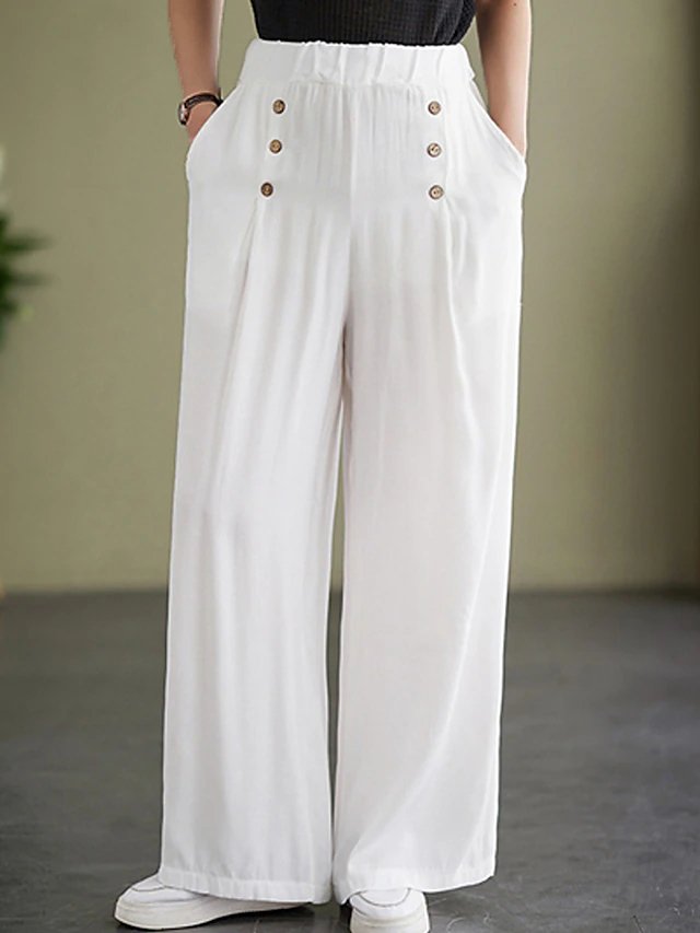 Plain Loose Casual High Waist Wide Leg Long Pants