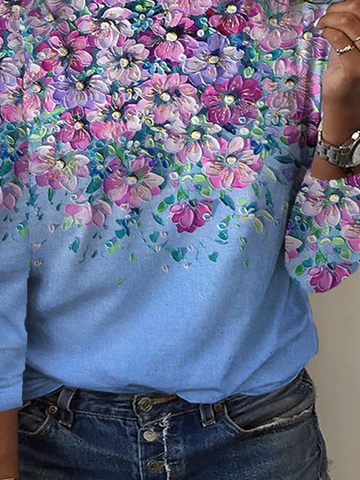 Plus Size Crew Neck Casual Floral Loose T-Shirt