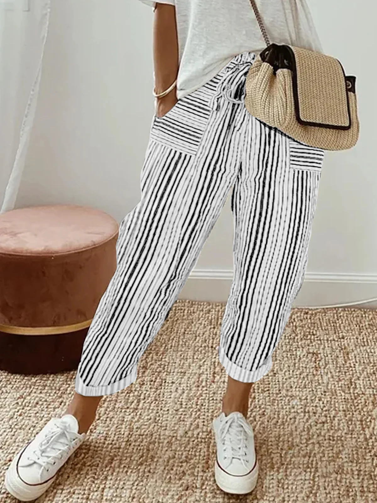 Abstract Stripes Loose Casual Pants