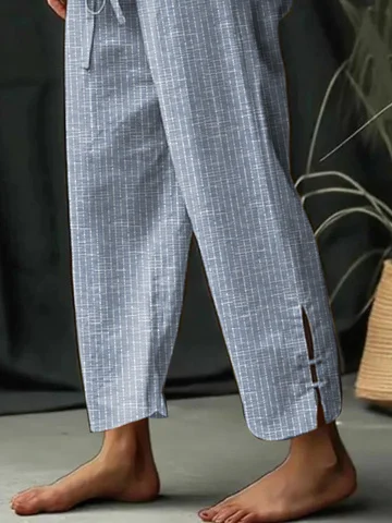 Loose Casual Striped Straight Pants With Pockets