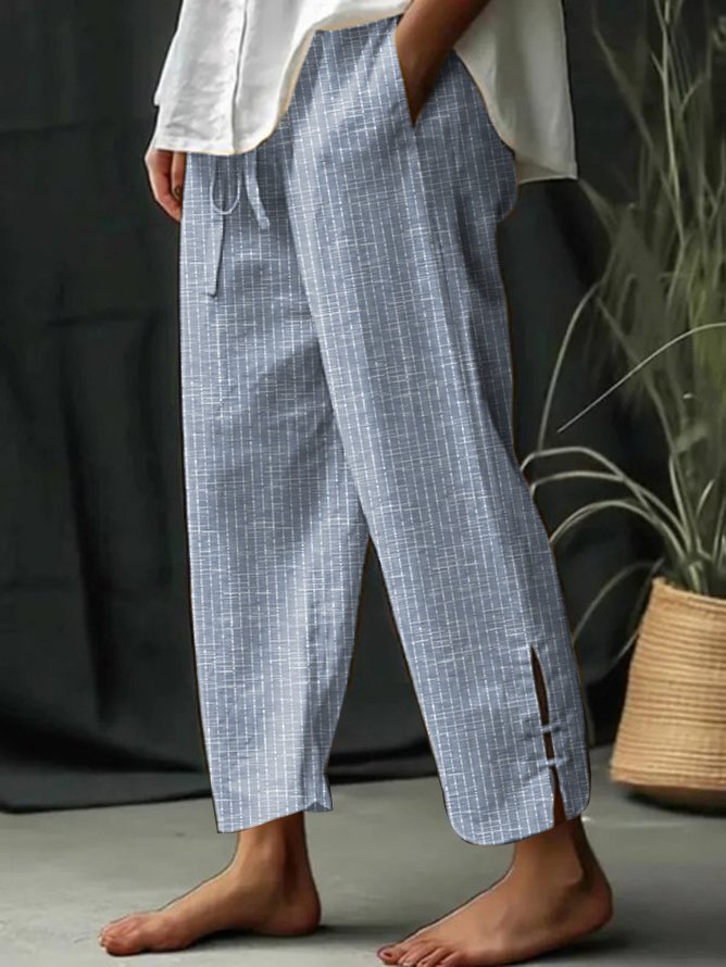 Loose Casual Striped Straight Pants With Pockets