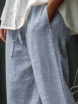 Loose Casual Striped Straight Pants With Pockets