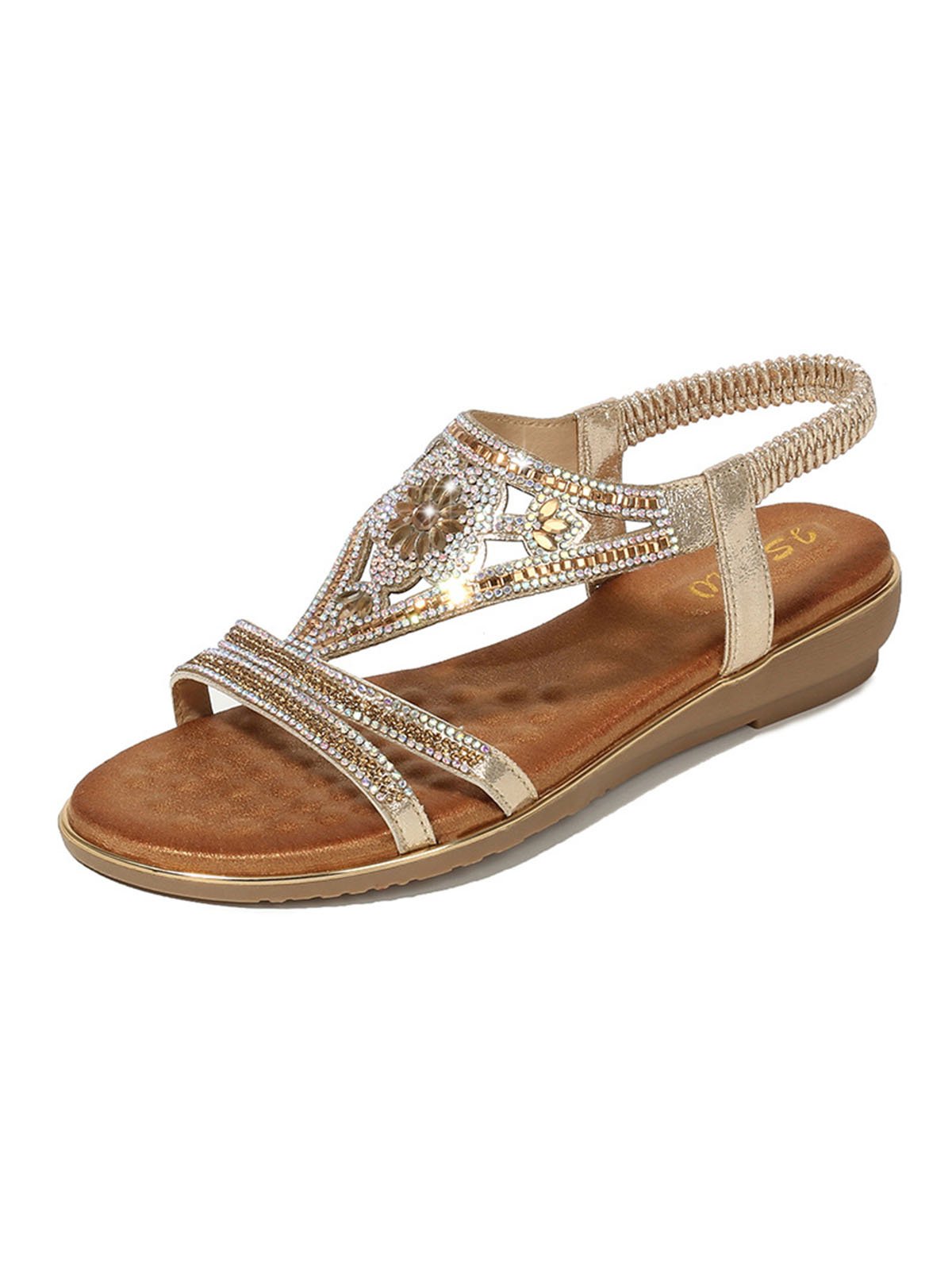 Floral Rhinestone Cutout Wedge Sandals