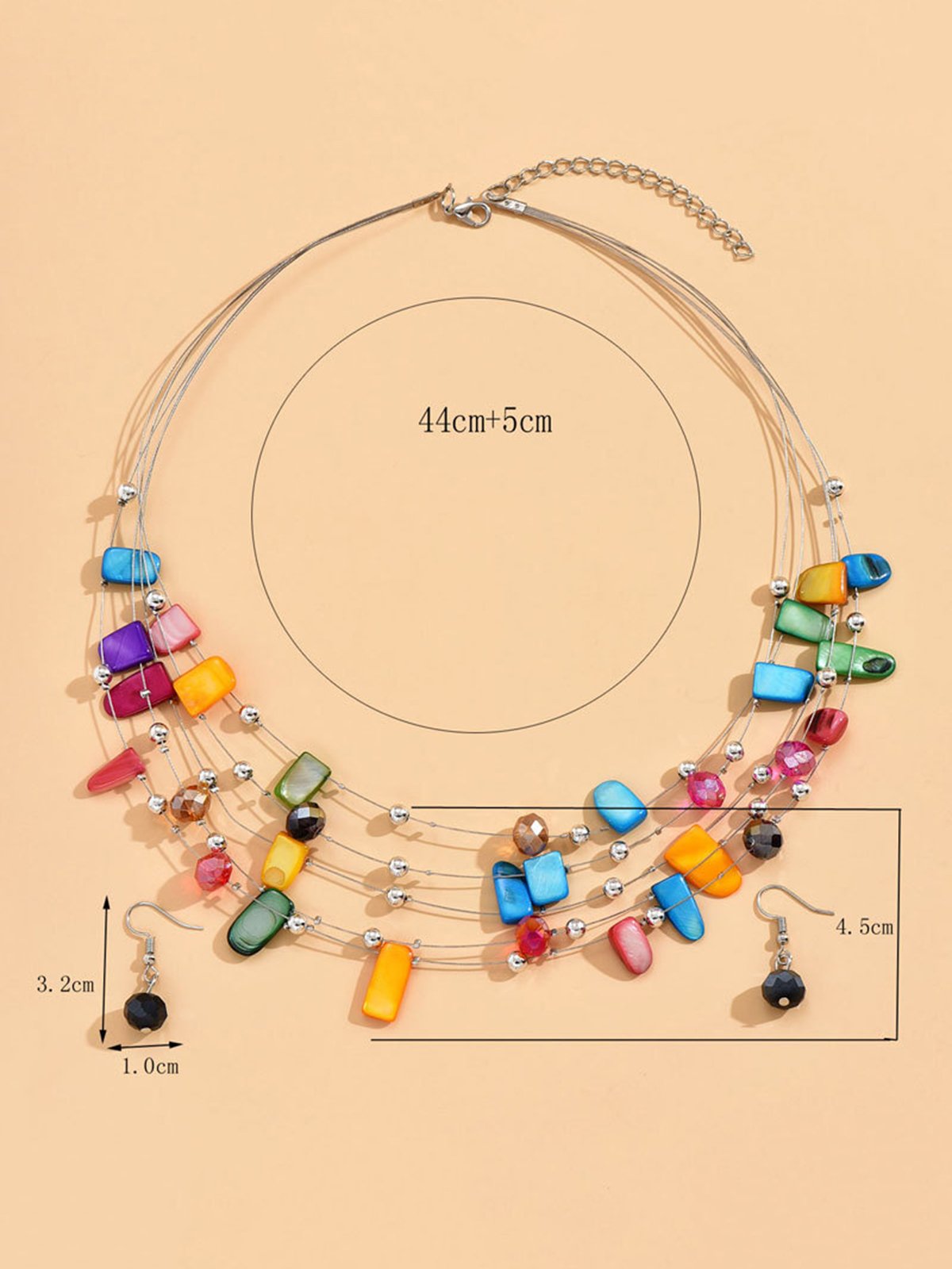 Boho Multicolor Beads Layered Necklace Earrings Set