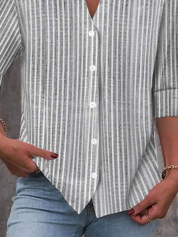 Loose Stand Collar Striped Casual Shirt