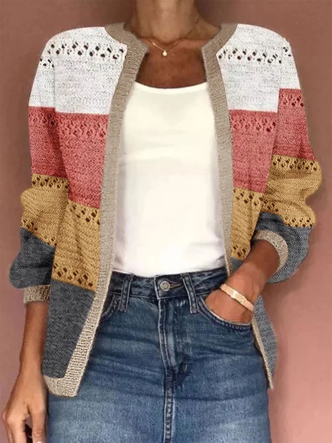 Jacquard Wrap Casual Striped H-Line Long Sleeve Cardigan