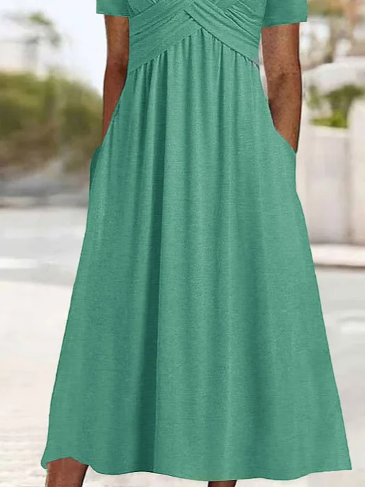 Plain Sweetheart Neckline Regular Fit Short Sleeve Casual Maxi Dress