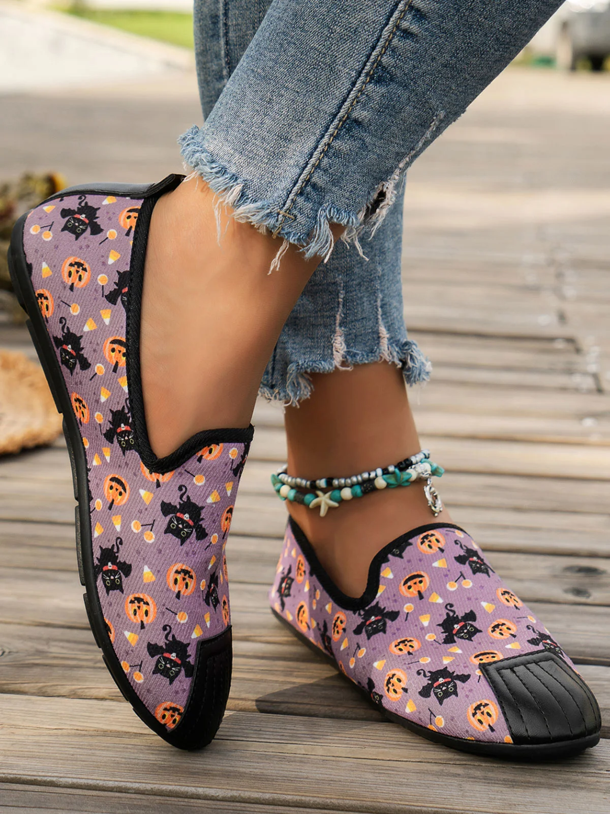 Women's Halloween Horror Pumpkin Skull Print Slip-on Shoes