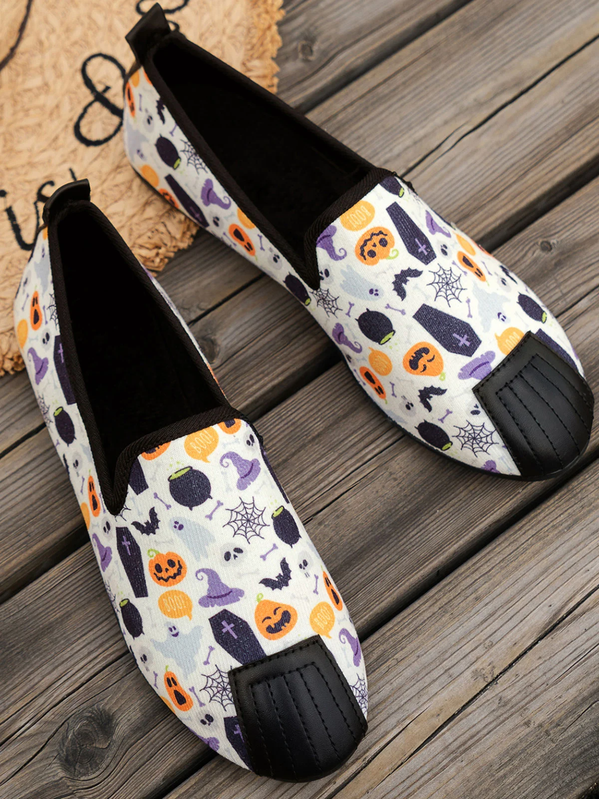Women's Halloween Horror Pumpkin Skull Print Slip-on Shoes