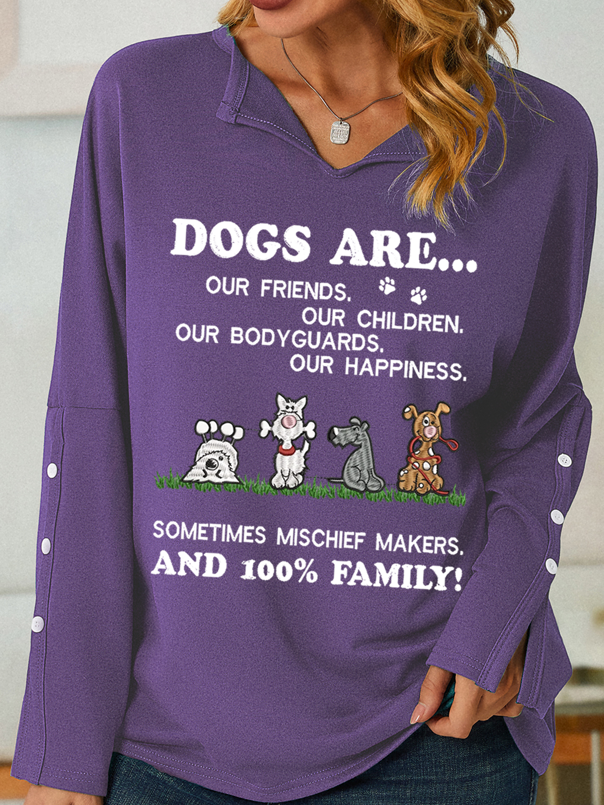 Women's Dog Are Friends, Happiness And 100% Family Shawl Collar Casual Sweatshirt