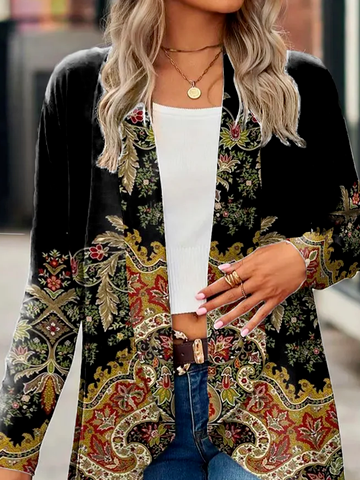 Plus Size Ethnic Jersey Casual H-Line Long Sleeve Kimono