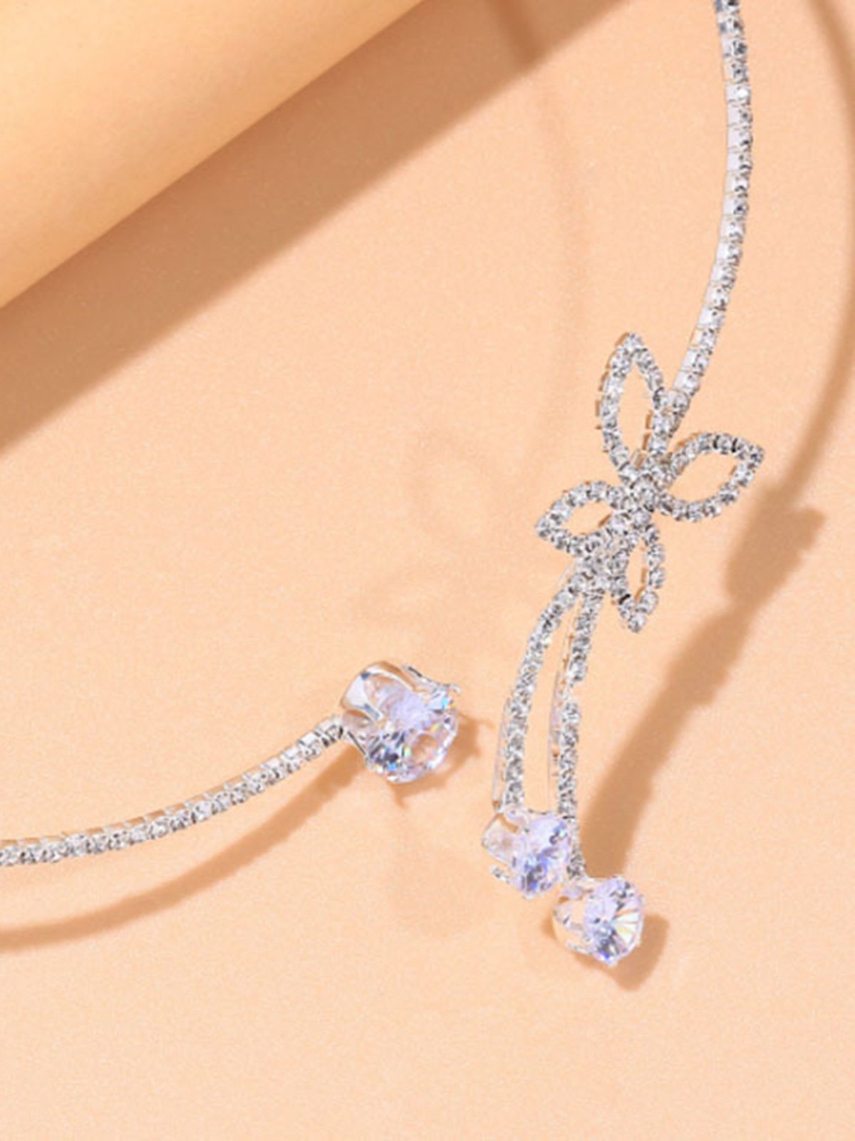 Rhinestone Butterfly Silver Party Choker