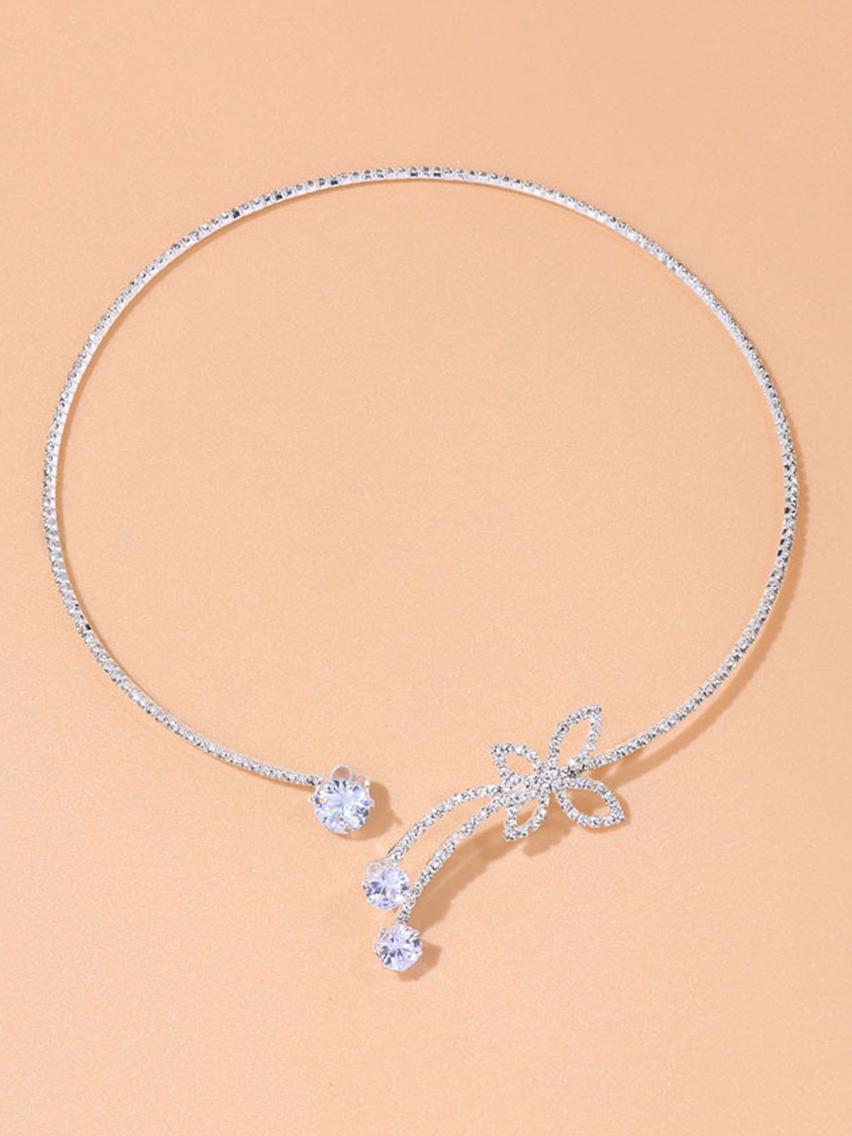 Rhinestone Butterfly Silver Party Choker